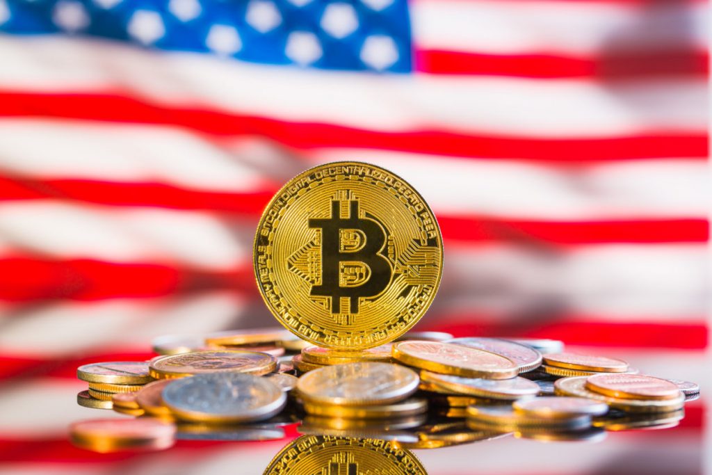 Bitcoin with USA flag background